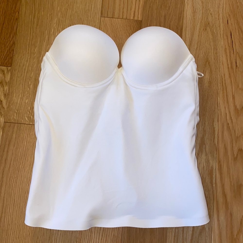 Felina Lingerie 36A push up cups shapewear top in white. Eye hooks up the back.